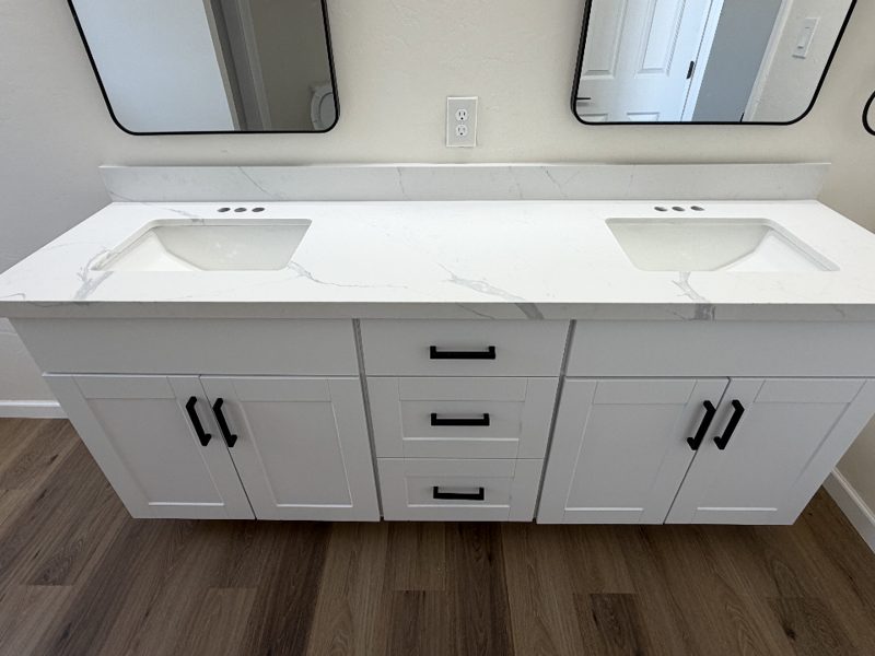 Double-sink quartz bathroom vanity countertop